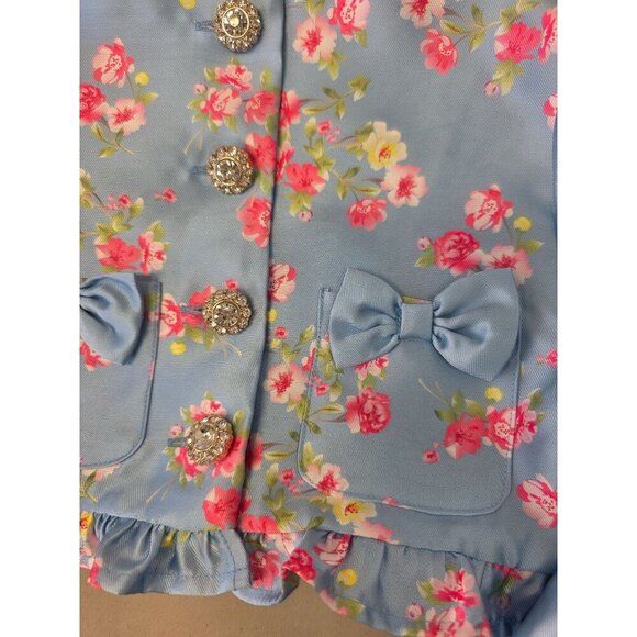 Blueberi Boulevard Floral Satin Jacket Girl Sz 6 Big Rhinestone Buttons Long Slv - Picture 7 of 7